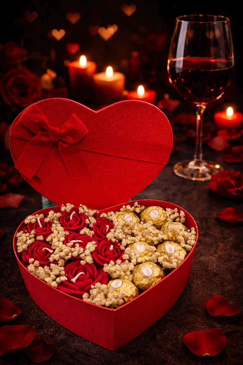 Corazón Eterno VeCandles · Rosas de Cera & Bombones Ferrero Rocher - VeCandles