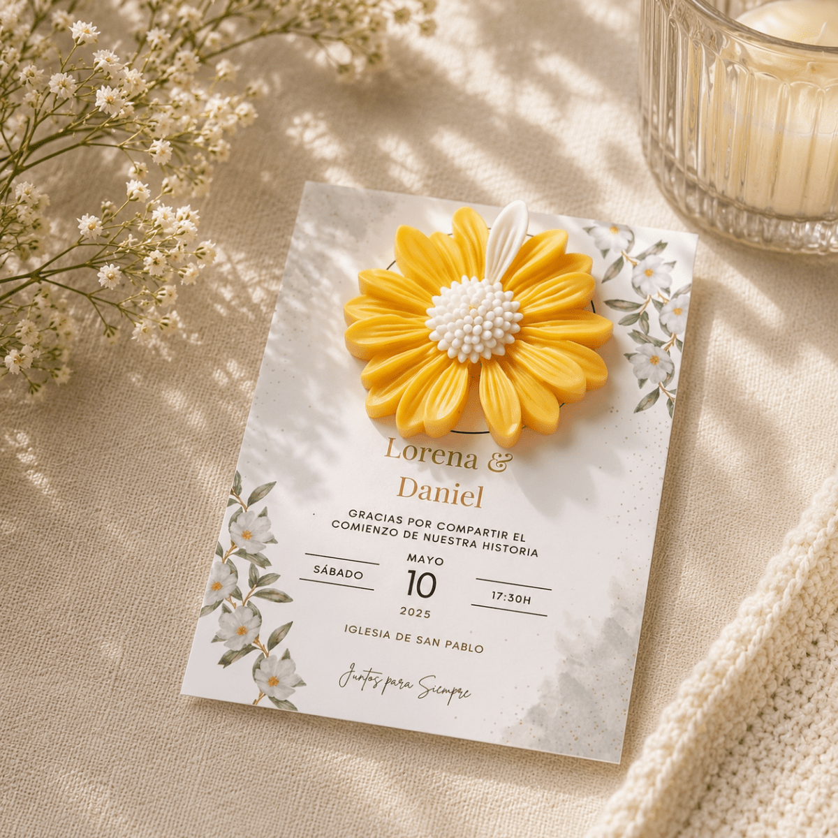 Vela de Margarita Luz de Fe – Regalo de Comunión o Boda - VeCandles